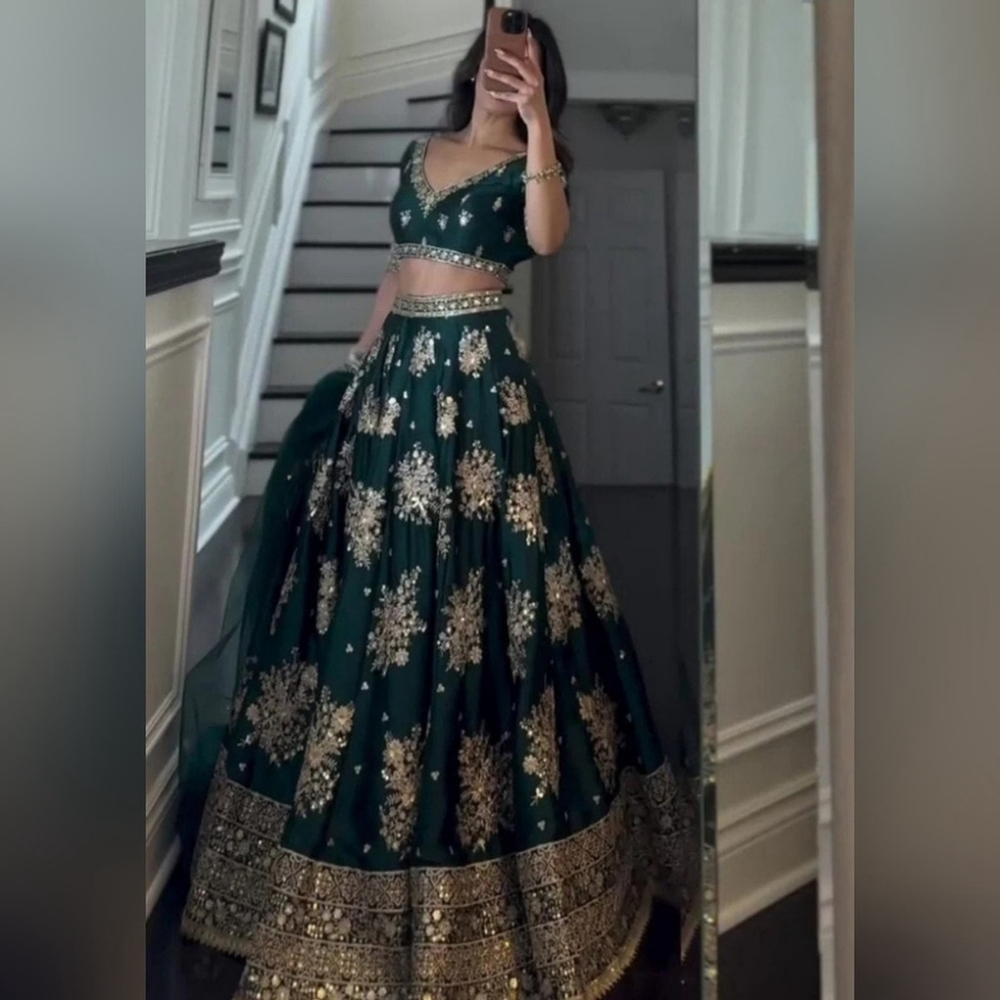 Gorgeous Sequence Zari green Lehenga Choli - Size 6